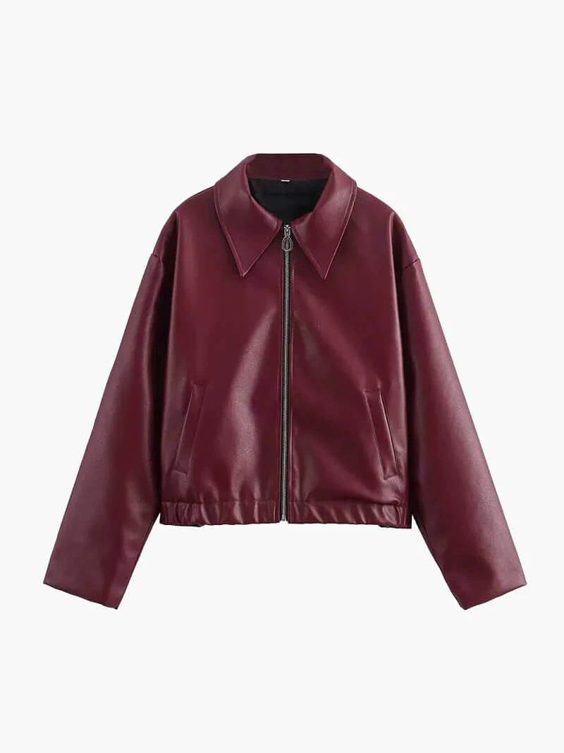 Women's Faux Leather Jacket Burgundy