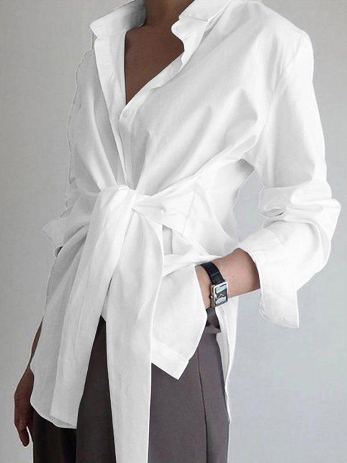 Women's Long Sleeve Button Down Shirt Cotton White - Vonnera