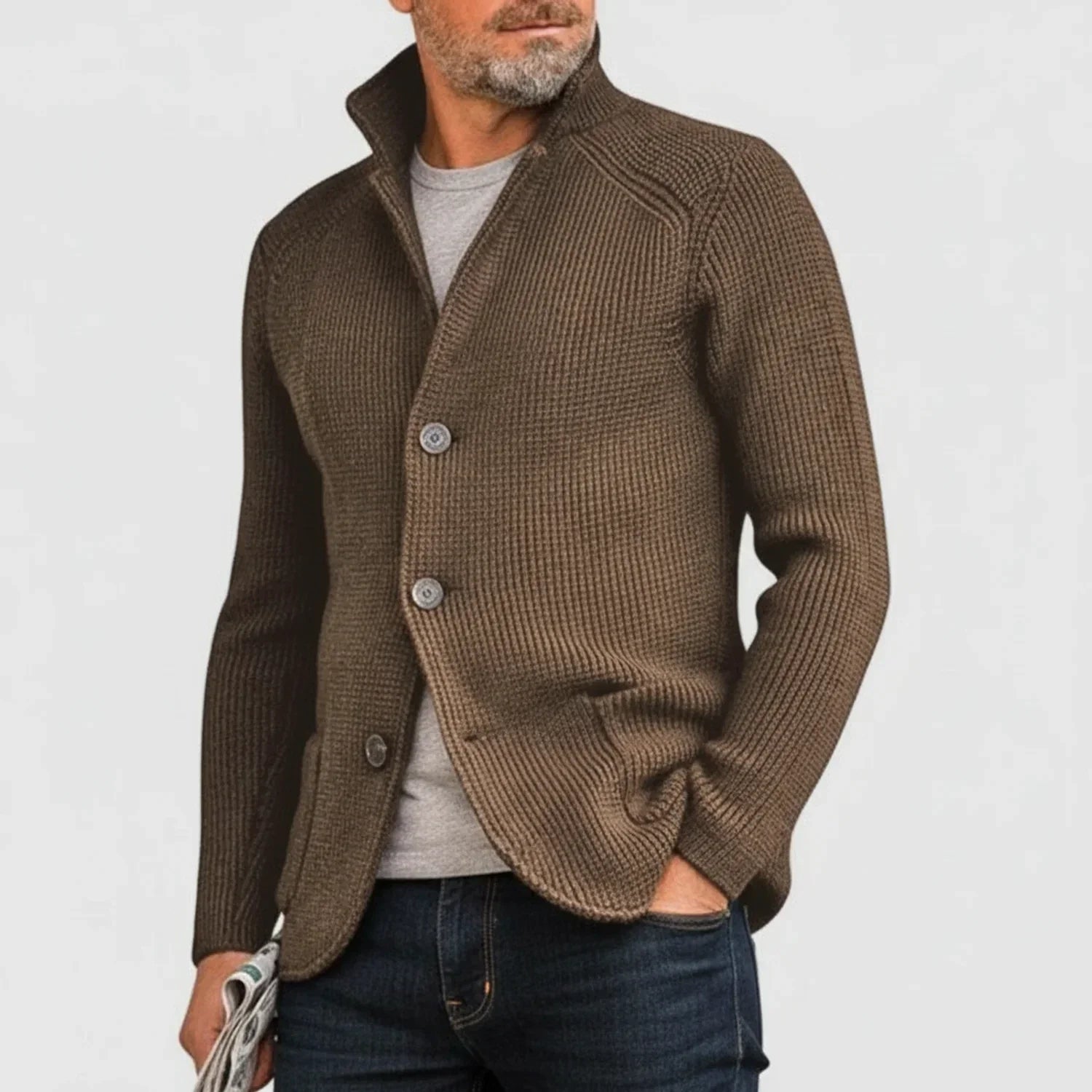Men's Ribbed Cardigan Sweater Button Front - Vonnera