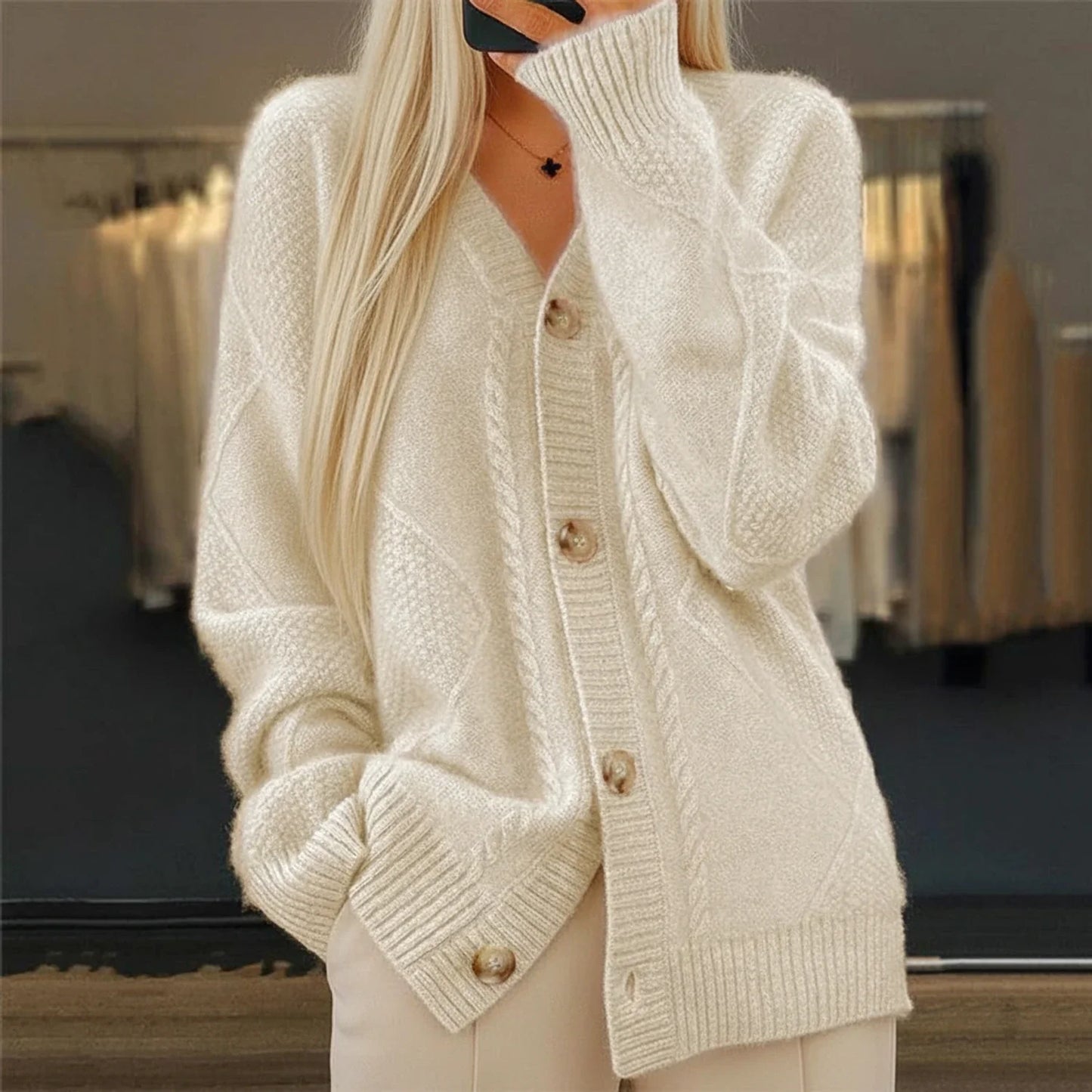 Women's Button Front Knit Cardigan - Vonnera