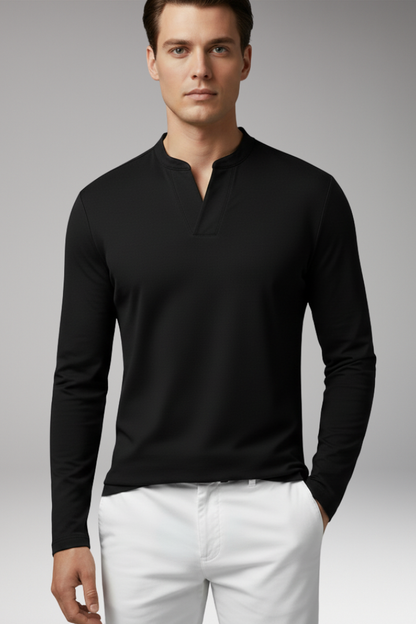 Men's V-Neck Pullover Shirt Buttonless