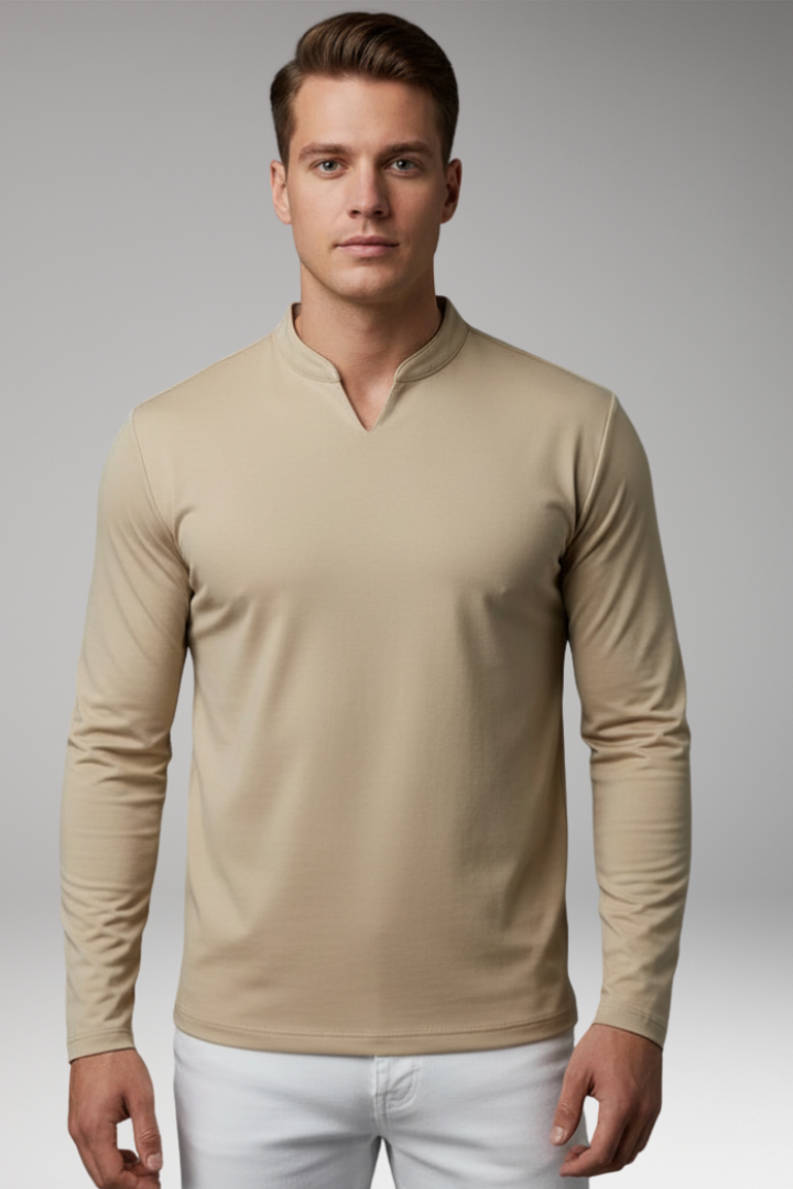 Men's V-Neck Pullover Shirt Buttonless