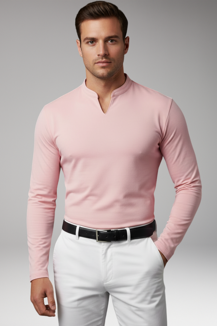 Men's V-Neck Pullover Shirt Buttonless