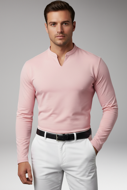 Men's V-Neck Pullover Shirt Buttonless