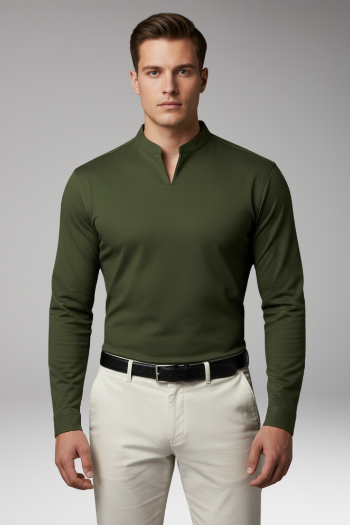 Men's V-Neck Pullover Shirt Buttonless