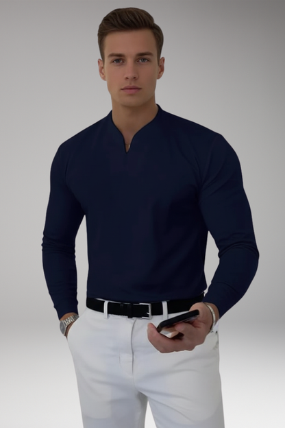 Men's V-Neck Pullover Shirt Buttonless