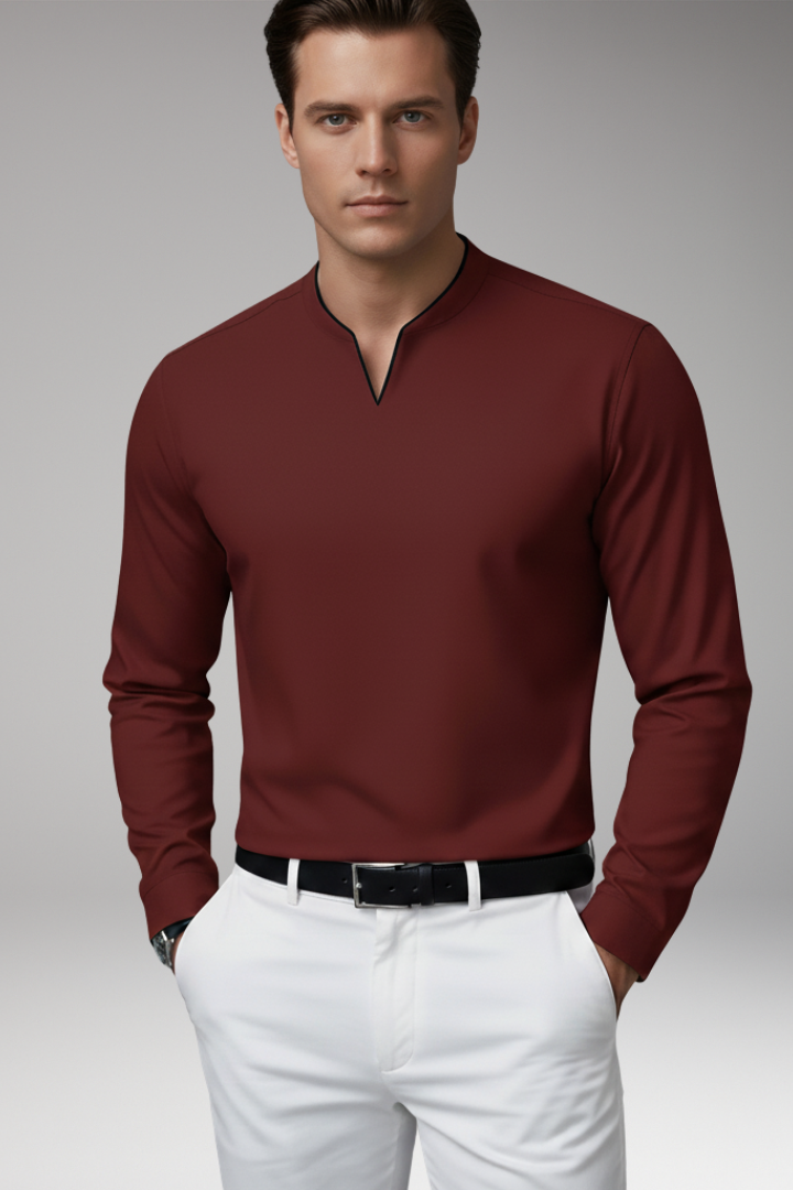 Men's V-Neck Pullover Shirt Buttonless