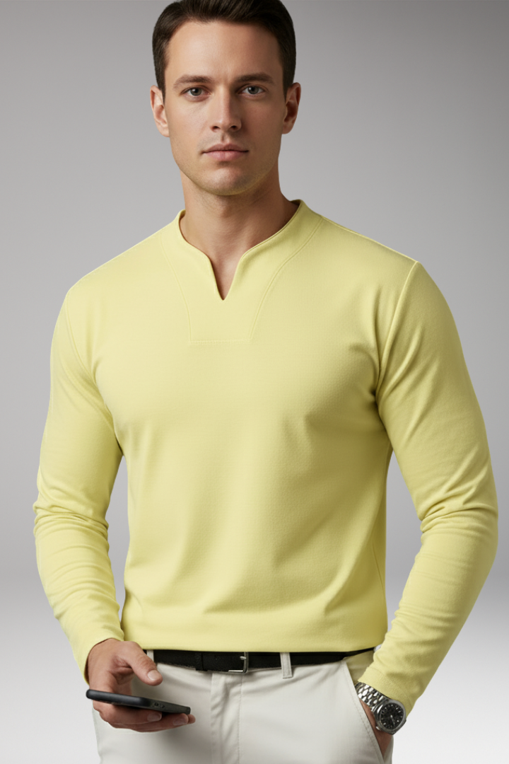 Men's V-Neck Pullover Shirt Buttonless