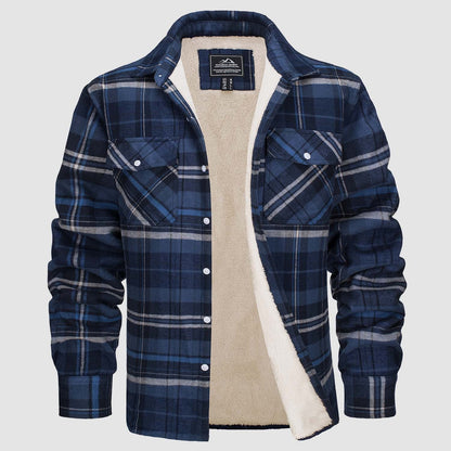 Men's Flannel Shirt Jacket Fleece Lined Cotton Warm Navy