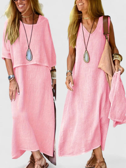 Women's Maxi Dress Set Two-Piece Short Sleeve