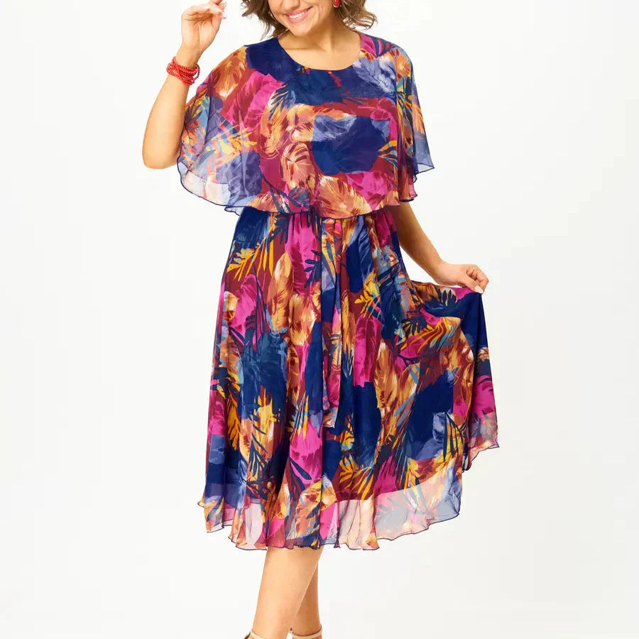Women's Flowy Chiffon Draped Dress Tummy Control