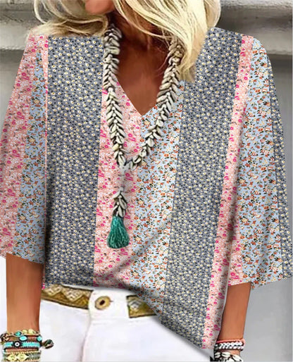 Women's Floral V-Neck 3/4 Sleeve - Vonnera