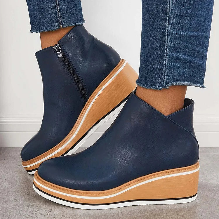 Women's Side Zip Wedge Boots - Vonnera
