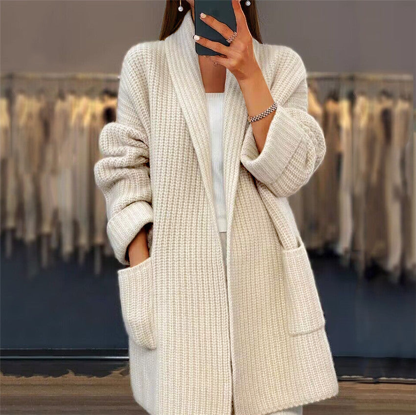 Women's Shawl Collar Cardigan Thick Folded Cuffs - Vonnera