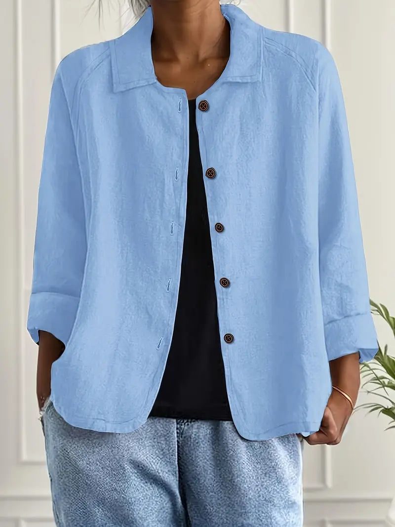 Women's Button Front Collared Blouse - Vonnera