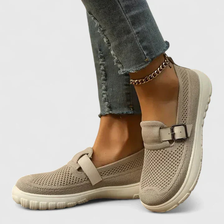 Women's Mesh Slip-On Sneakers Buckle Strap Detail - Vonnera
