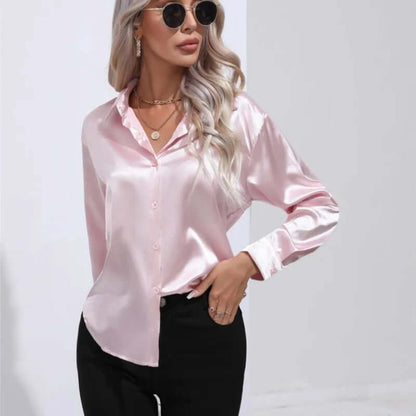 Women's Long Sleeve Satin Blouse Loose Fit