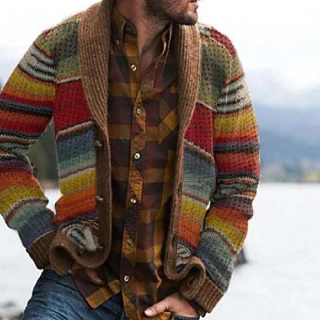 Men's Striped Cardigan Relaxed Fit Knit - Vonnera