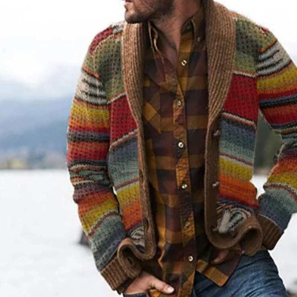 Men's Striped Cardigan Relaxed Fit Acrylic