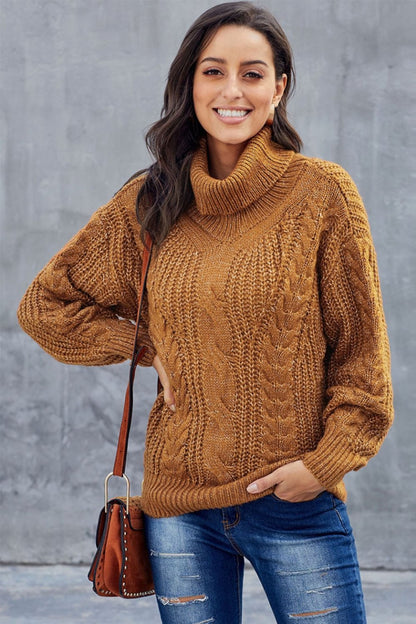 Women's Turtleneck Sweater Chunky Braided Pattern - Vonnera