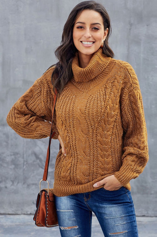 Women's Turtleneck Sweater Chunky Braided Pattern - Vonnera