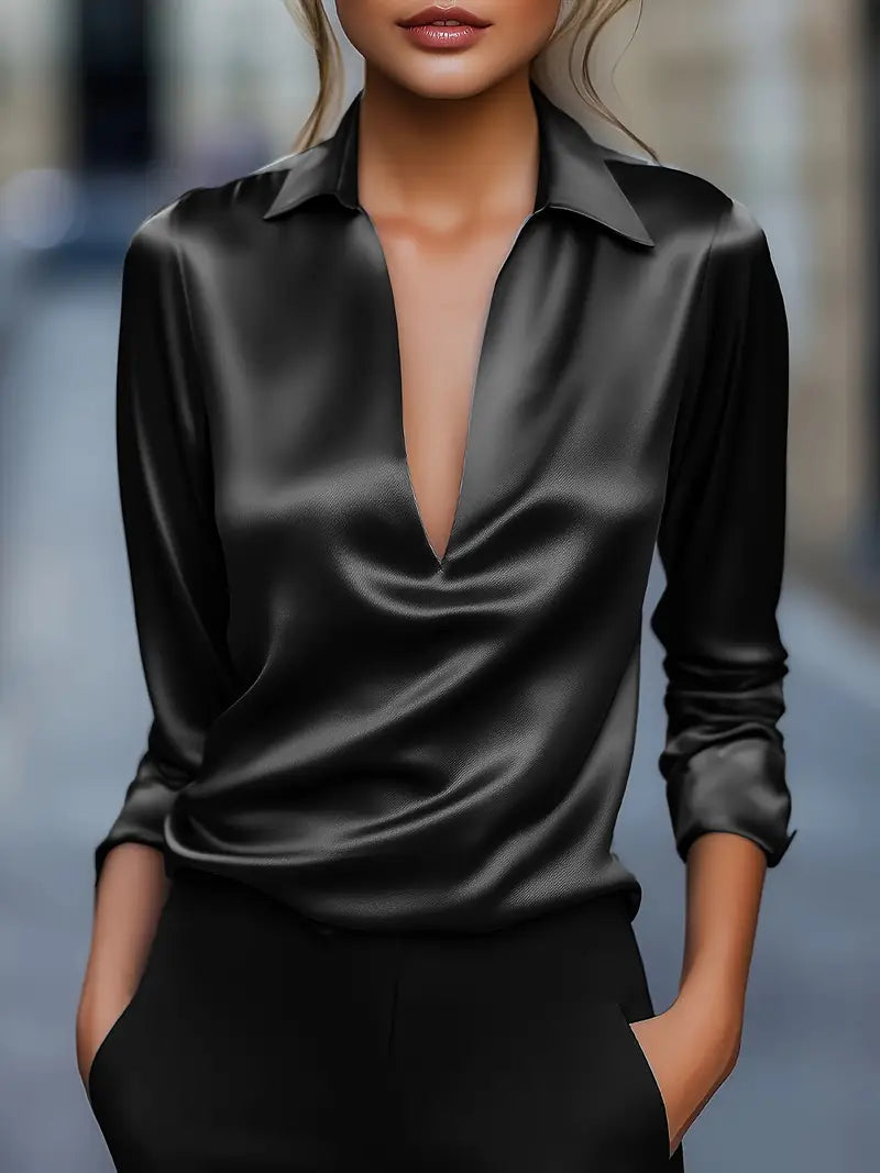 Women's V-Neck Satin Blouse