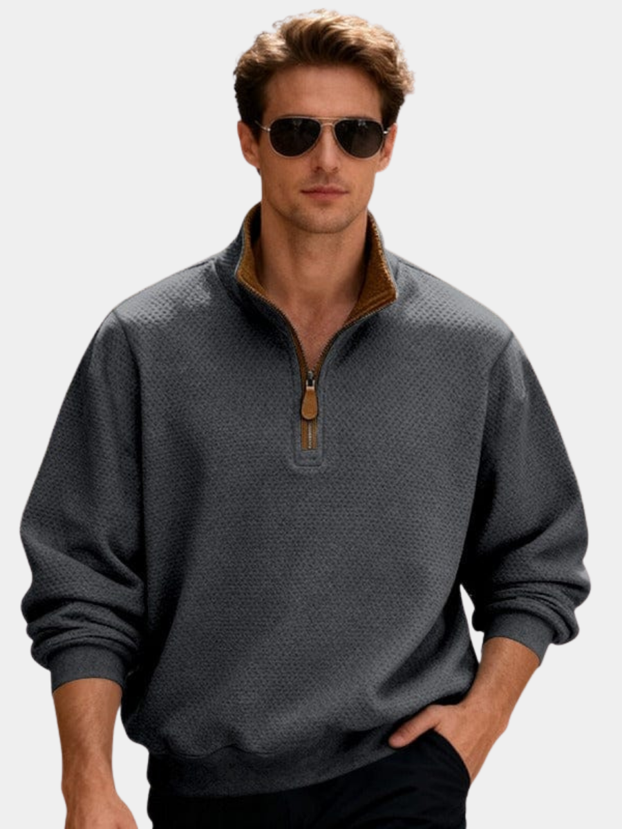 Men's Textured Quarter-Zip Pullover Sweater - Vonnera