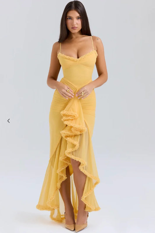 Women's Fitted Midi Dress Ruffled Details - Vonnera