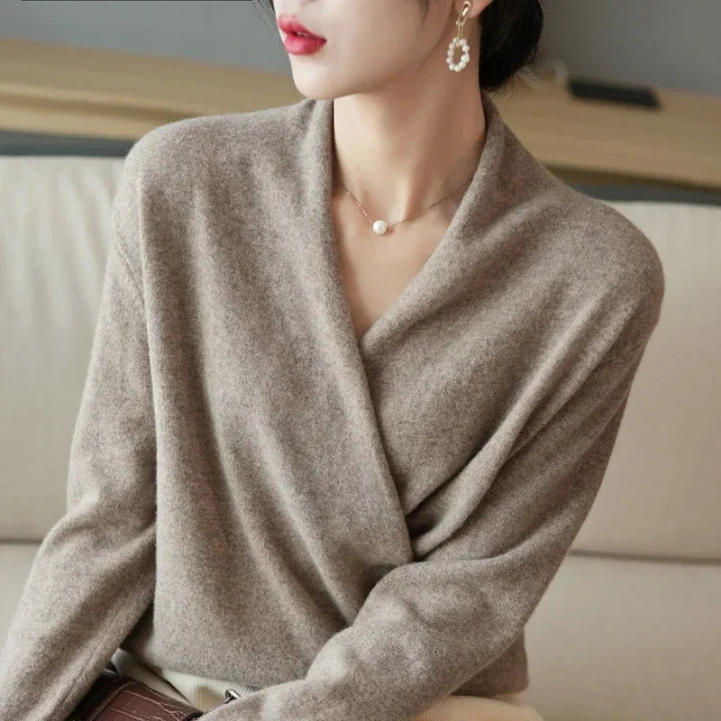 Women's V-Neck Wrap Pullover Relaxed Fit