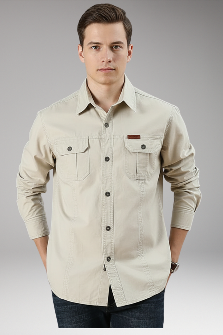 Men's Button Up Dress Shirt Cotton With Pockets