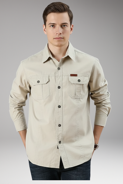 Men's Button Up Dress Shirt Cotton With Pockets