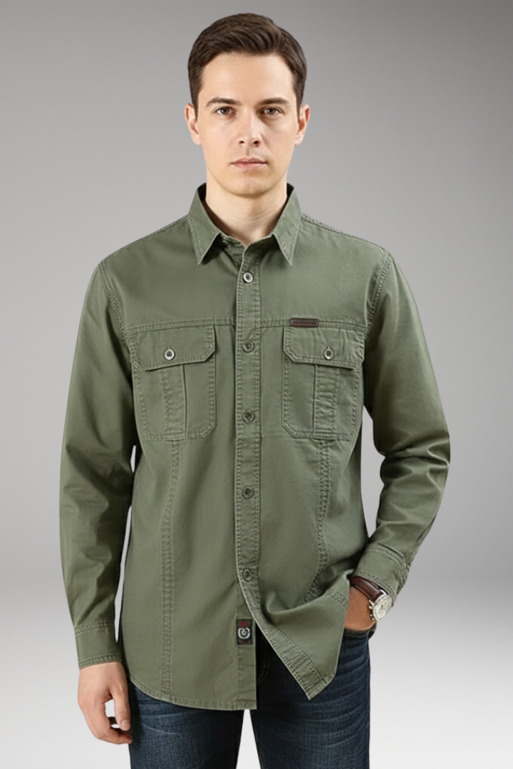 Men's Button Up Dress Shirt Cotton With Pockets