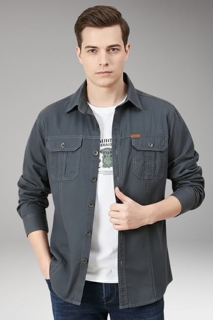 Men's Button Up Dress Shirt Cotton With Pockets