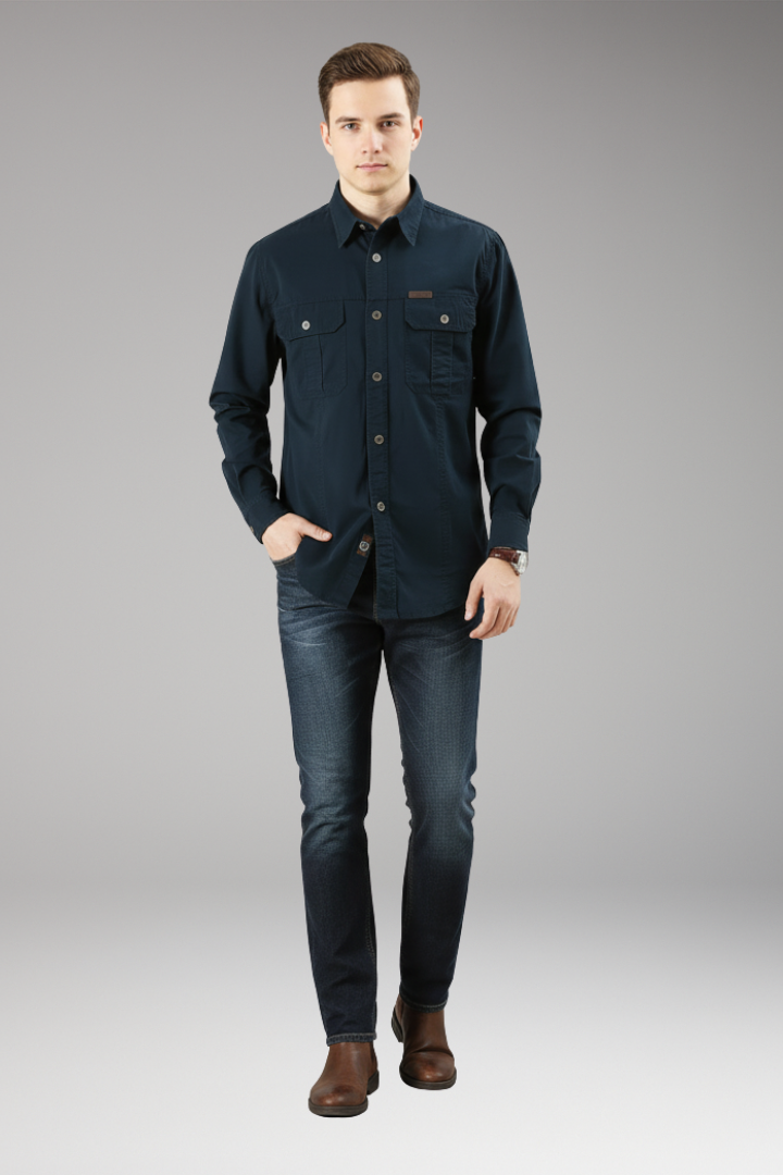 Men's Button Up Dress Shirt Cotton With Pockets