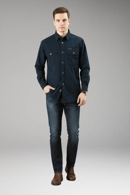 Men's Button Up Dress Shirt Cotton With Pockets