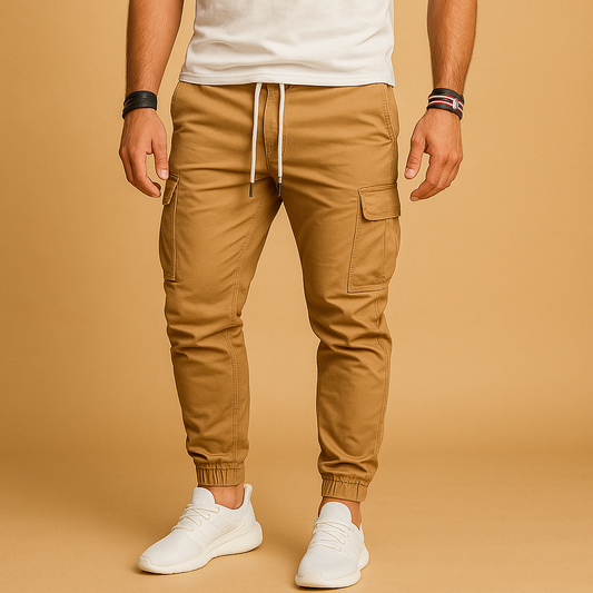 Men’s cargo pants with multiple utility pockets, designed for outdoor activities, city wear, and everyday comfort.