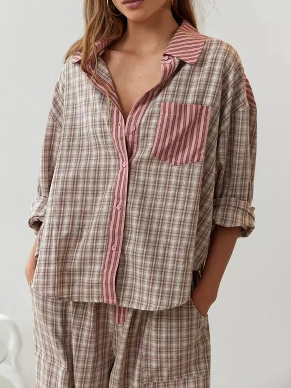 Image of Carolyn | Women's Long Sleeve Striped Two-Piece Set