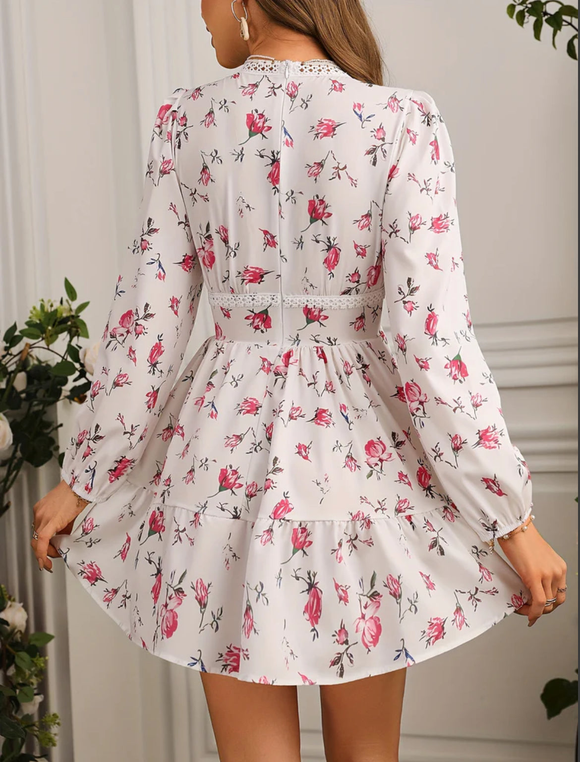 Image of Carolyn | Women's Long Sleeve V-Neck A-Line Mini Dress