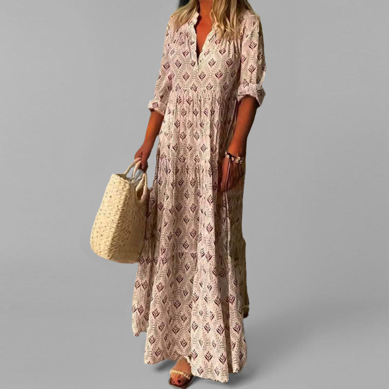 Women's V-Neck Maxi Dress Boho Style - Vonnera