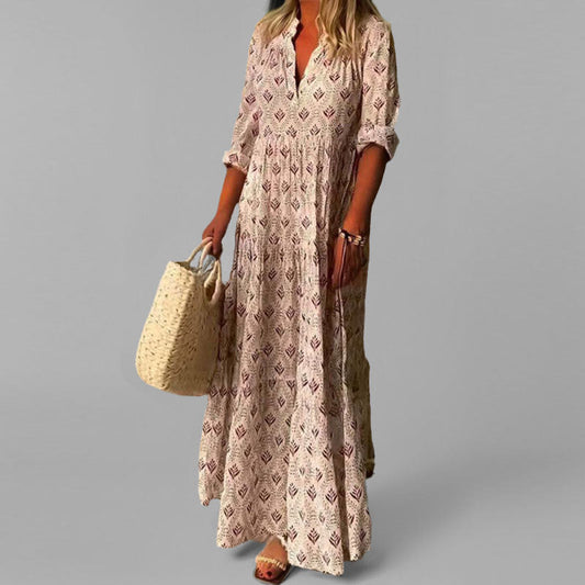 Women's V-Neck Maxi Dress Boho Style - Vonnera