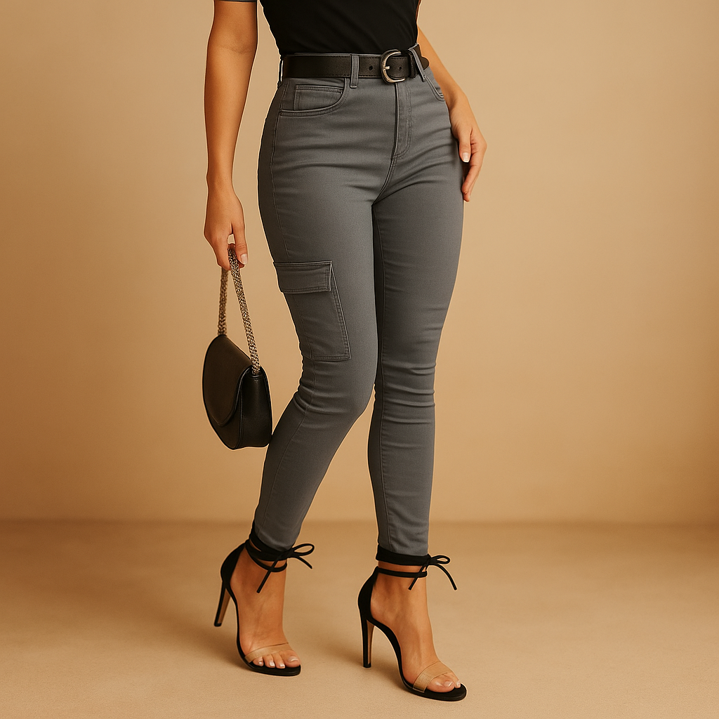 Casual cargo trousers with pockets for women featuring elastic ankle cuffs and a relaxed fit, ideal for everyday outfits, travel, and modern casual wear.