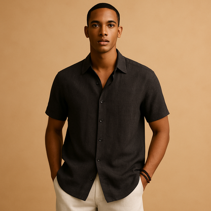 Casual short sleeve summer shirt for men with a regular fit and classic collar, ideal for vacations, beach walks, and relaxed everyday outfits.