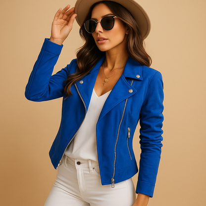 Women’s casual blazer with long sleeves and zipper closure, featuring a comfortable fit ideal for work, outings, or everyday wear.