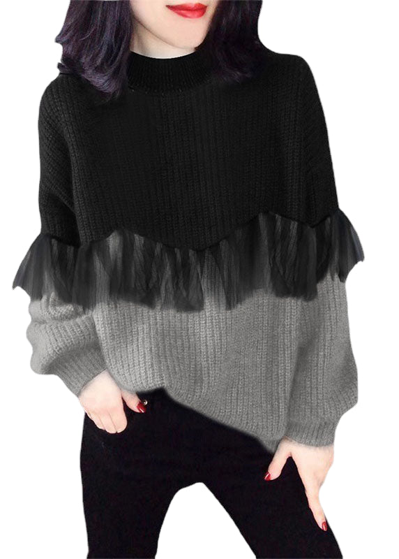 Women's Long Sleeve Color Block Sweater Ruffle Trim - Vonnera