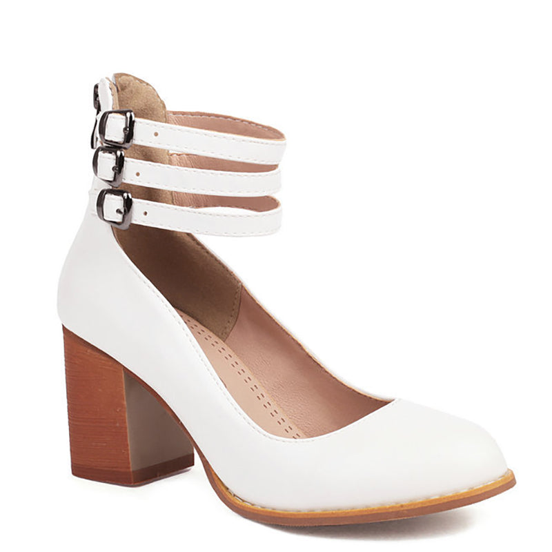 Women's Ankle Strap Sandals Smooth Thick Heel