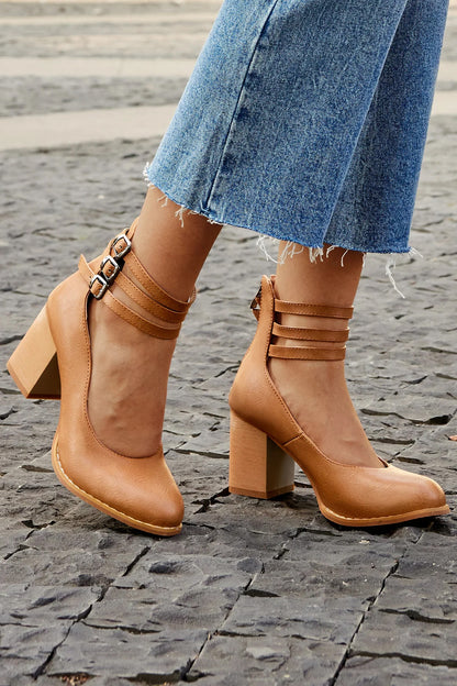Women's Ankle Strap Sandals Smooth Thick Heel - Vonnera
