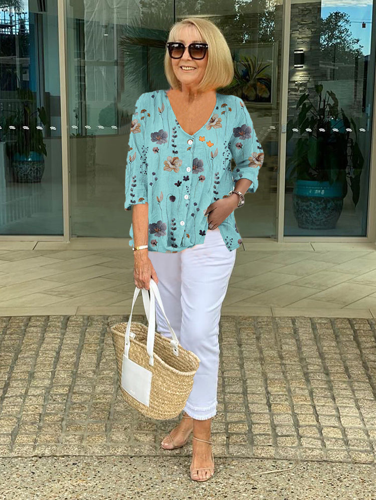 Women's V-Neck Floral Blouse - Vonnera
