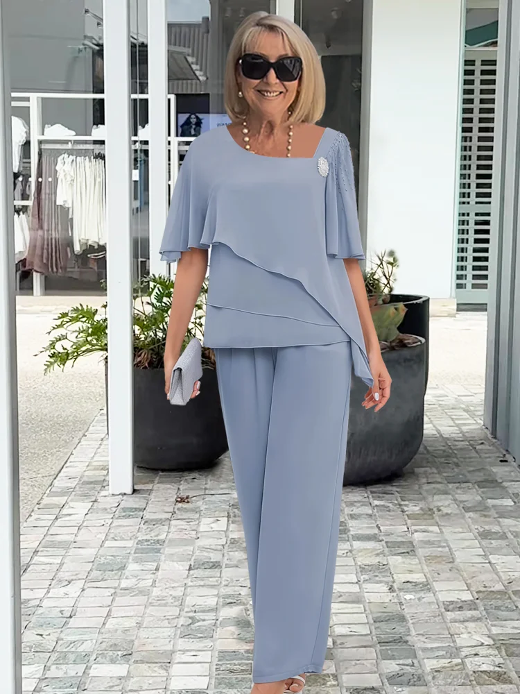 Women's Two Piece Set Overlay Wide Leg Pants - Vonnera
