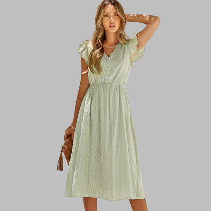 Women's V-Neck Ruffled Midi Dress