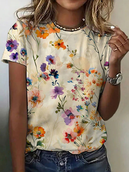 Women's Floral T-Shirt Round Neck - Vonnera